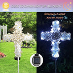 38Inch Solar Cross Garden Lights Outdoor Decorative - Solar Metal&Glass Cross White Hydrangea Flower Stake Lights- Waterproof 20 Warm White LED for Remembrance Gifts & Sympathy Gifts.