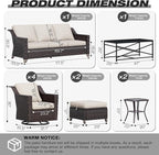 Joyside Wicker Patio Furniture Sets, 10 Pieces Upgraded Large Size Outdoor Furniture with 4 Swivel Rocking Patio Chairs, 3-Seat Sofa, Outdoor Ottoman, Thick Cushions, Wide Armrest, Beige