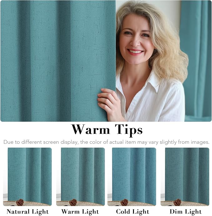 H.VERSAILTEX Linen Blackout Curtains 108 Inches Long 100% Absolutely Blackout Thermal Insulated Textured Linen Look Curtain Draperies Anti-Rust Grommet, Energy Saving with White Liner, 2 Panels, Teal