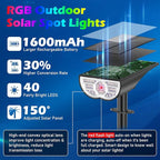 Solar Color Changing Spot Lights Outdoor, Multi-color RGB Solar Landscape Lights IP67 Waterproof, 9 Lighting Modes Solar Powered Spotlights for Christmas Holiday Decorations Yard Garden, 4-Pack