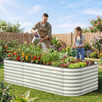 Kesfitt Raised Garden Bed Outdoor, Galvanized Steel Metal Raised Bed Planter for Vegetables & Garden, 24-Inch Deep Open Bottom Backyard Bed 8x4x2 ft, Pearl White