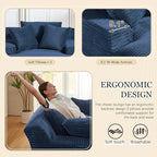 80 Inch Chaise Lounge Chair Indoor, Oversized Corduroy Upholstered Boneless Sofa Bed, Deep Seat Sleeper Couch Reading Chairs, Cloud Sofas Couches for Living Room, No Assembly Required (Blue)