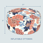 LVTXIII Indoor/Outdoor Inflatable Ottoman with Handle D21 x H9 Inch, Weather-Resistant Round Footstool Pouf for Patio Camping Living Room, Portable Footrest Extra Seating, Vibrant Blossom