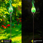 Garden Solar Lights Outdoor, Decorative LED Pearlized Glass Spiral Garden Stake with Finial, Hand Blown Glass and Metal Outdoor Decoration, 3 x 36 Inch (Green)
