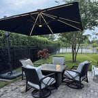 PURPLE LEAF 10 Feet Patio Umbrella with Base Outdoor Cantilever Solar Powered LED Square Umbrella Aluminum Offset Umbrella with 360-degree Rotation for Garden Deck Pool Patio, Grey