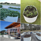 A ANLEOLIFE 4-Set 8X4X2 ft Galvanized Raised Garden Bed Kit, Oval Metal Deep Root Planters for Outdoor Plants, Antique White