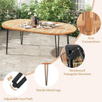 Tangkula 79" Large Patio Dining Table for 6, Acacia Wood 6-Person Dining Table with 2.5" Umbrella Hole & Metal Legs & Adjustable Foot Pads, Oval Outside Table for Garden, Poolside & Backyard