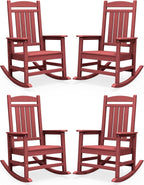 SERWALL Patio Rocking Chairs Set of 4, HDPE Outdoor Rockers for Adults, Oversized All-Weather Porch Rocking Chairs, Red