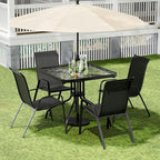 Arlopu 5 Piece Outdoor Patio Dining Set (Umbrella not Included), Porch Furniture with 4 Textline Chairs, 1 Square Glass Table for Garden, Backyard and Poolside, Lawn (Black)