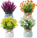 Cindeer 4 Pcs Large Artificial Potted Flowers Fake Potted Plants Plastic Faux Flowers for Home Decor Indoor Artificial Plants in Pots for Wedding Home Desk Tabletop Outdoor Office Kitchen (Classic)
