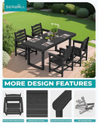 SERWALL HDPE Outdoor Dining Set for 4, 67'' All Weather Patio Dining Table and Chairs Set for Deck, Lawn, Black