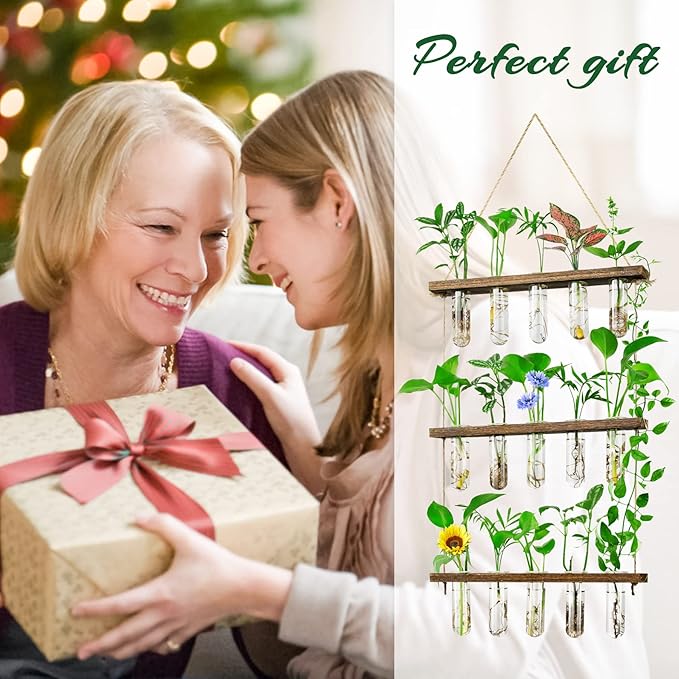 Terrarium Hanging Propagation Station, 3-Tier Wood Frame, 15 Glass Tubes