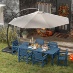 7-Piece Black Outdoor Dining Set with Beige 11FT Large Patio Umbrella, 75.2'' HDPE Table & Chairs for 6, Weather-Resistant Furniture with Umbrella Hole for Patio, Lawn, Poolside