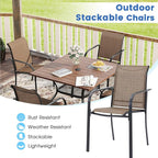 VICLLAX Patio Dining Set for 8, Outdoor Furniture Set Includes 53" Round Patio Table and 8 Patio Sling Chairs, Walnut Wood-Like Tabletop and Brown Fabric