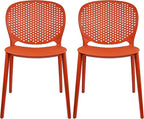 2xhome Set of 2 Patio Dining Chairs | Modern Stackable Outdoor Pool Side Chair | Weather Resistant Plastic for Yard, Porch, Balcony, Kitchen, Orange