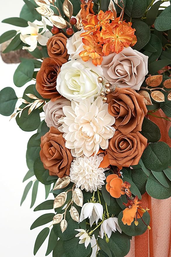 Artificial Flowers Swag Kit, Burnt Orange, 26 Ft Draping Fabric