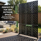 Metal Privacy Screen Outdoor – 6FT Freestanding Decorative Steel Panel with Stand, Laser-Cut Chevron Pattern Modern Privacy Divider, Rustproof & Weather-Resistant Screen for Patio, Garden & Backyard