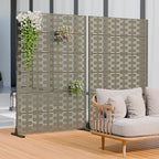 Casaphoria Metal Privacy Screen Outdoor, 72" H x 47" W Freestanding Decorative Privacy Screen for Patio Deck Balcony Garden with Stable Base, Grey-Brick