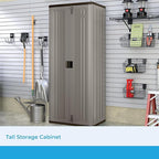 Suncast Tall Storage Cabinet, Platinum Resin Garage Storage Cabinet with Doors & Shelves, Plastic, Lockable, Freestanding Utility Closet for Tools & Supplies, Made in USA