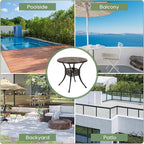 Patio Dining Table,Cast Aluminum Patio Table with Umbrella Hole, Outdoor Bistro Table for Backyard, Garden, Patio