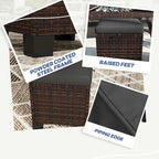 Outsunny 2 Pieces Outdoor Patio Ottomans, All Weather Wicker Outdoor Footstools with Removable Cushions, 3-in-1 PE Rattan Ottoman Seat, Footrest and Side Table for Backyard, Poolside, Gray