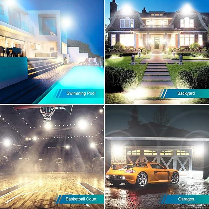 2 Pack 500W LED Flood Light Outdoor,2750W Equivalent Super Bright FloodLight with Plug,58600LM 5000K Daylight White IP66 Waterproof Commercial Lighting for Sports Fields,Counts,Arena,Stadium