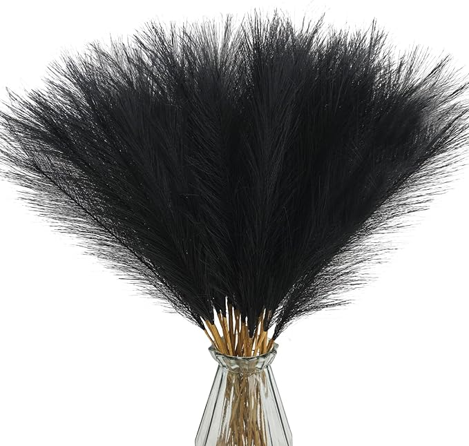 Artificial Pampas Grass Plumes, 50 Stems, 21.6 Inch, Black Faux Decor