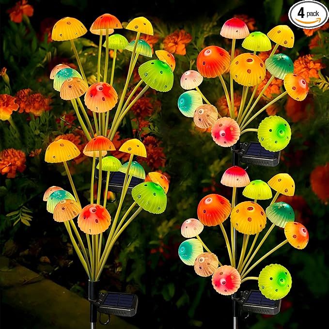 Kohlrabi Solar Garden Lights, 4 Pack Solar Mushroom Lights Outdoor, Upgraded 48LED Mushroom Light Yard Decor Outside Waterproof, Garden Decor for Lawn Front Porch Patio Backyard