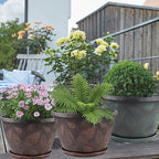 11 inch Plant Pot Set of 3, Plastic Flower Pots with Drainage Hole & Tray, Decorative Round Planters for Indoor Plants, Modern Outdoor Home Flowers Plants Garden Pots (Green)
