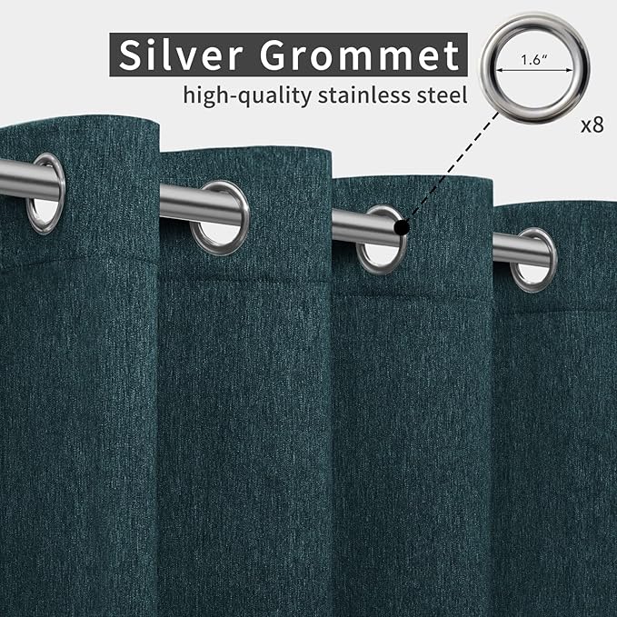 Easy-Going Linen Look Outdoor Curtains Waterproof Windproof Porch Curtains, Soft Thicken Outdoor Privacy Curtains for Patio, Gazebo, Grommet Top and Tab Bottom Drape, 1 Panel, 54x120 inch, Teal