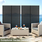 Decorative Fence Privacy Screen, Black Louvered Metal, 72 in H x 47 in W