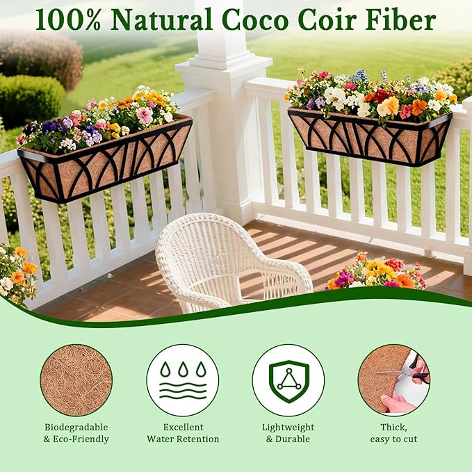 Halatool 4 Pack 24 Inch Window Box Liners, Pre-Formed Coco Fiber Replacement Liner, Natural Coconut Coir Planter Liners for Wall, Hanging Basket, Flower Pot, Fence and Railing