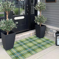 Outdoor Rug Plaid Door Mat, Sage Green Textured, 2 x 4.3 Ft