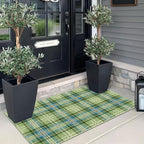 Outdoor Rug Plaid Door Mat, Sage Green Textured, 2 x 4.3 Ft