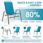 Outdoor Stackable Chairs Set of 6, Stacking Patio Chairs with Textilene Fabric, Outside Furniture for Garden Backyard Balconie Poolside Deck, Blue