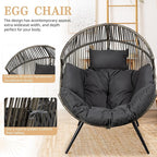 Vongrasig Wicker Egg Chair PE Rattan Chair with Cushion, Oversized Patio Lounge Chair for Outdoor, Indoor, Balcony, Backyard, Garden, Living Room, (Black/Rattan)