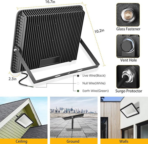 2pack 400W LED Flood Lights Outdoor, 5000K Daylight White 50000LM Super Bright LED Arena Lights 100-277V IP66 Waterproof Commercial Lighting for Sports, Fields, Stadiums