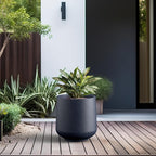 Kante 15.3" Dia Round Concrete Planter, Outdoor Indoor Large Plant Pots Containers with Drainage Hole and Rubber Plug for Home Garden Patio, Dark Gray