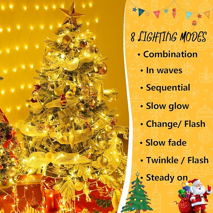String Lights, 165 ft 500 LED Warm White Outdoor Lights with 8 Modes