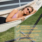 ZEAN Handwoven Hammock by Thick Cotton Rope XL Two Person Hammock for Outside, Patio Backyard Garden 550LB Capacity