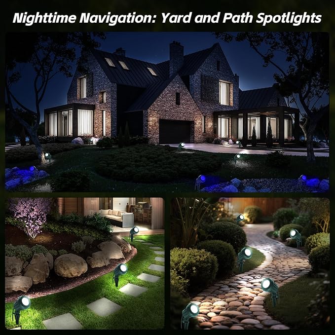 Spotlight Outdoor – 120V Plug-In, 6500K Cool White LED Landscape Lighting with RGB Purple 4 Color Lenses for Yard, Garden, Lawn & Tree Decor on Holidays&Everyday, IP67 Waterproof (1 Pack,Green)