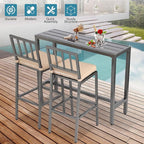 Outdoor Bar Table, Patio Console Pub Height Tables with Powder Coated Steel Frame, Weather Resistant Waterproof Top for Hot Tub, Balcony, Garden, Yard, Poolside (Grey, 55" Bar Table)