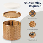 Best Choice Products Round Wicker Ottoman, Multipurpose Outdoor Furniture for Patio, Backyard, Additional Seating, Footrest, Side Table w/Storage, Removable Cushions – Natural/Ivory