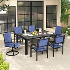 7-Piece Outdoor Patio Dining Set for 6, 59” Table with 4 Textilene Dining Chairs & 2 Swivel Chairs, Patio Furniture Set with Durable Metal Frame for Backyard Garden, Deck, and Poolside (Blue)