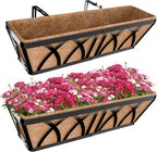 Halatool 2 Pack Heavy-Duty Metal Deck Railing Planter Box, 24 Inch Rust-Resistant Rectangular Window Boxes Planters with Coco Liner & Adjustable Brackets, Grow More On Your Balcony, Patio & Fence