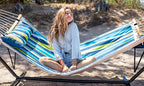 SUPERJARE Hammock with Stand, 2 Person Heavy Duty Hammock with Padded Cotton, Detachable Pillow & Strong Curved-Bar & Portable Carrying Bag, Perfect for Outdoor & Indoor - Dark Cyan