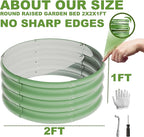 2Pcs 2X2X1ft Round Raised Garden Bed Kit,Galvanized Raised Garden Beds Outdoor, Metal Planter Box Steel Kit Flower Herb,Vegetables..Grass Green