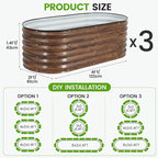 Galvanized Raised Garden Bed Outdoor |17'' Tall Planter Box Outdoor for Deep Root Plants | 3Pcs Raised Bed Kit for Gardening with Rubber Strip for Vegetables Flowers Fruits (Grain, 4x2x1.4FT)