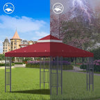 Sumfaller 10x10 FT Gazebo Replacement Canopy Top Cover Double Tiered Canopy Top Cover for Outdoor BBQ Roof Cover Grill Shelter (Red)