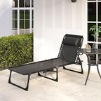 Outsunny Chaise Lounge Chair Outdoor, 5-Position Adjustable Sun Tanning Chair with Carrying Handle and Side Pocket, Folding Bed Cot with Removable Pillow for Garden, Beach, Patio, Pool, Camp, Black